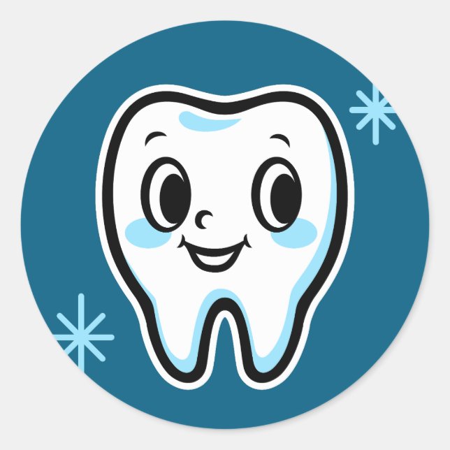 Cute tooth character classic round sticker (Front)