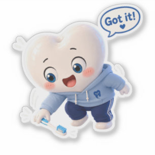 Cute Tooth Character "Got It!" Dental Hygienist St Sticker