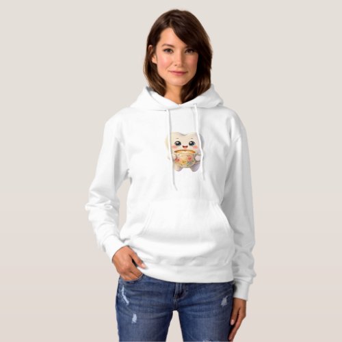 Cute Tooth Character Holding Coffee Cup Hoodie