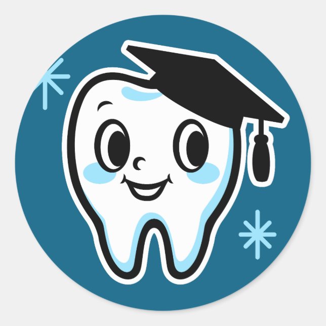 Cute tooth character wearing a mortarboard classic round sticker (Front)