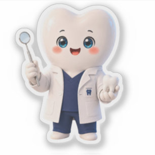 Cute Tooth Dentist Character Die-Cut Sticker