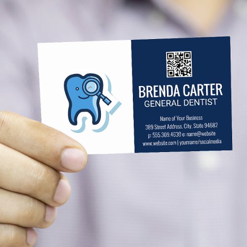 Cute Tooth Dentist Icon  QR Scan Code Business Card