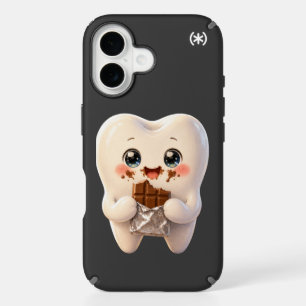 Cute Tooth Eating Chocolate Kawaii Dental Phone C. iPhone 16 Case