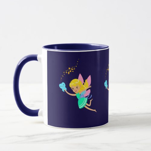 Cute Tooth Fairy Flying With A Tooth And Stars Mug