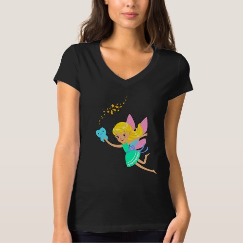 Cute Tooth Fairy Flying With A Tooth T_Shirt