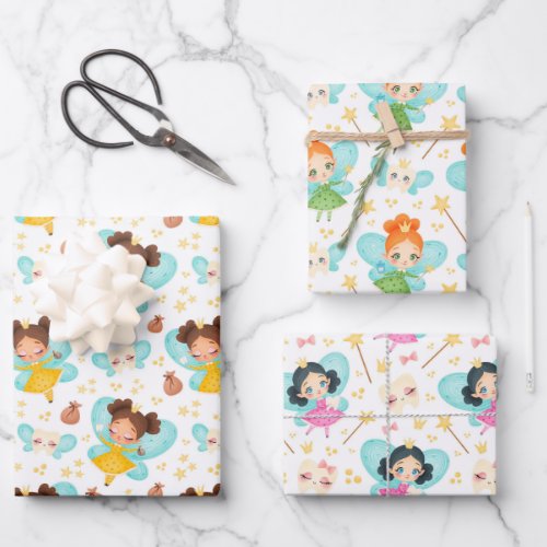 Cute Tooth Fairy Wrapping Paper Set of 3