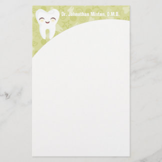 Cute Tooth - Green Personalized Stationery