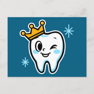 Cute tooth king character holiday postcard