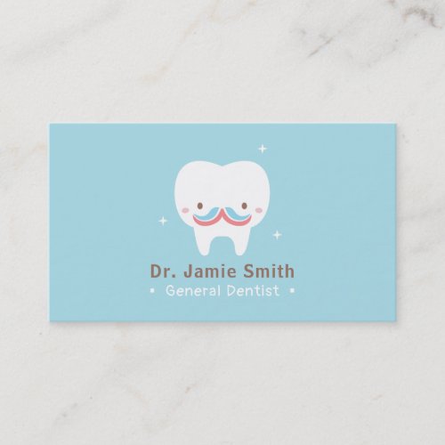 Cute Tooth Moustache Dentist Business Cards