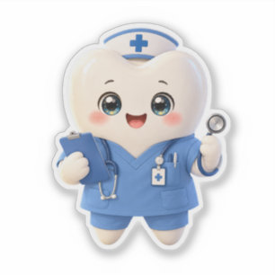 Cute Tooth Nurse Sticker Sheet Dental Gift