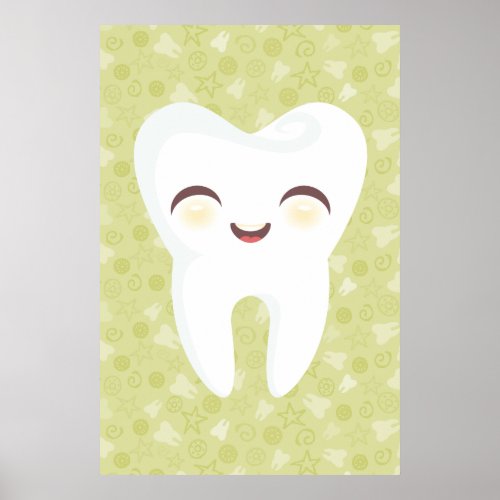 Cute Tooth on Green Pattern Wall Art Poster