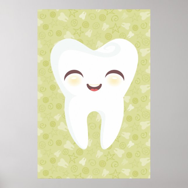 Cute Tooth on Green Pattern Wall Art Poster (Front)