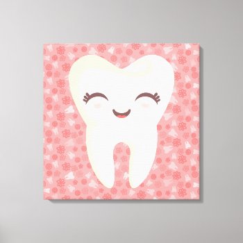 Cute Tooth On Pink Pattern - Stretched Canvas Art by creativekid at Zazzle