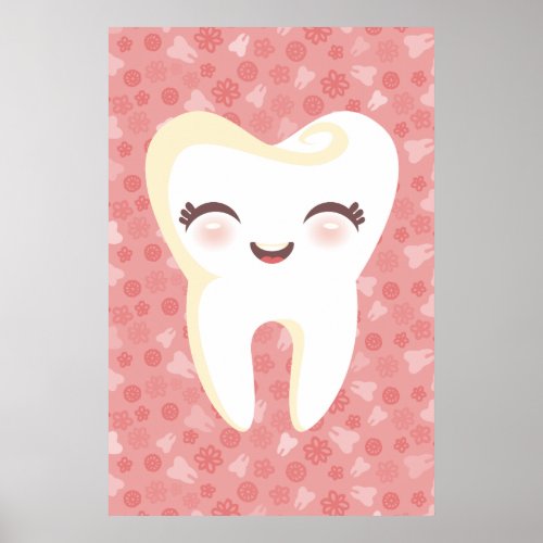 Cute Tooth on Pink Pattern Wall Art Poster