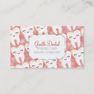 Cute Tooth Pattern - Pink Custom Business Cards