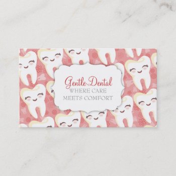 Cute Tooth Pattern - Pink Custom Business Cards by creativekid at Zazzle