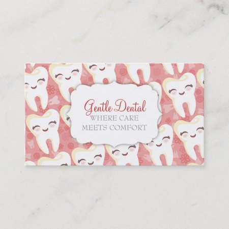 Cute Tooth Pattern - Pink Custom Business Cards