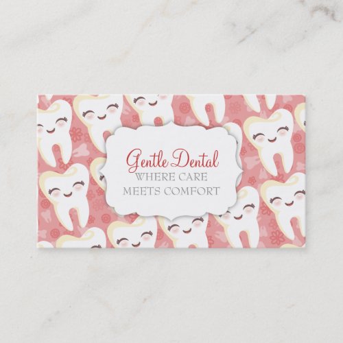 Cute Tooth Pattern _ Pink Custom Business Cards