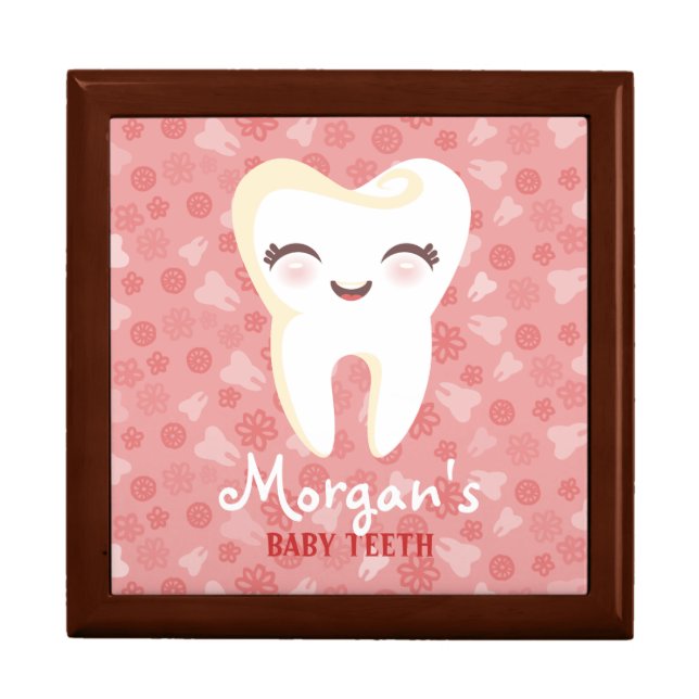 Cute Tooth - Pink Custom Baby Teeth Keepsake Box (Front)