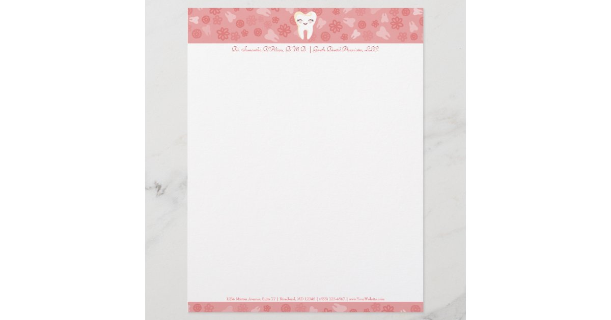 Cute Tooth - Pink Custom Letterhead