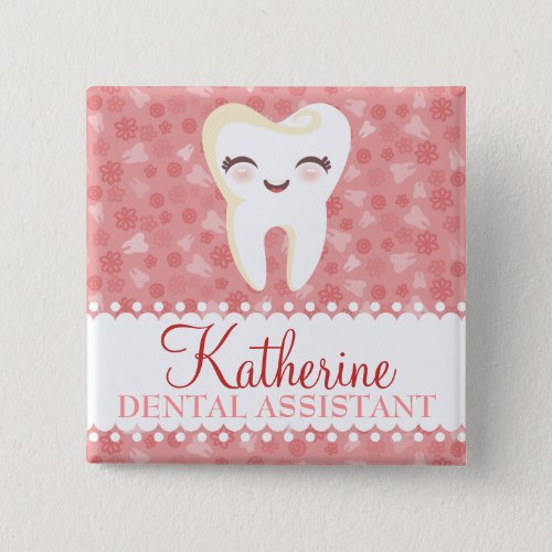 Cute Tooth _ Pink Custom Name Badge Button