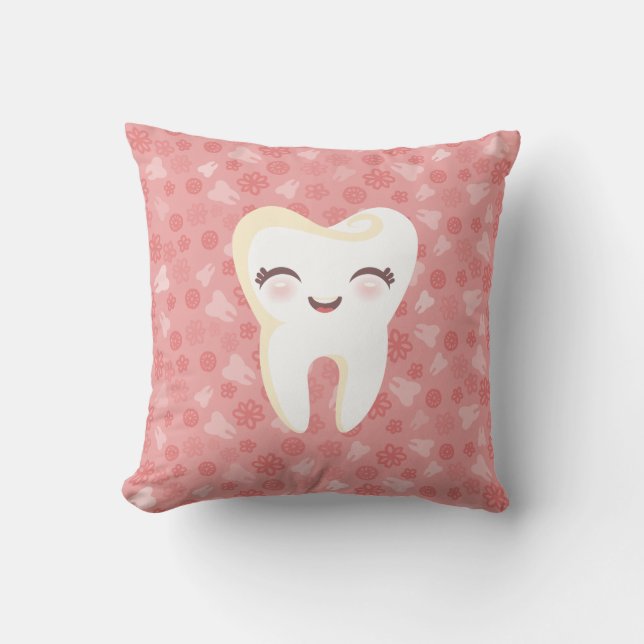 Cute Tooth - Pink Decorative Throw Pillow (Front)