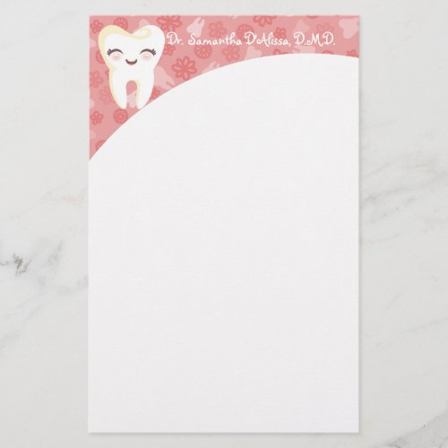 Cute Tooth _ Pink Personalized Stationery