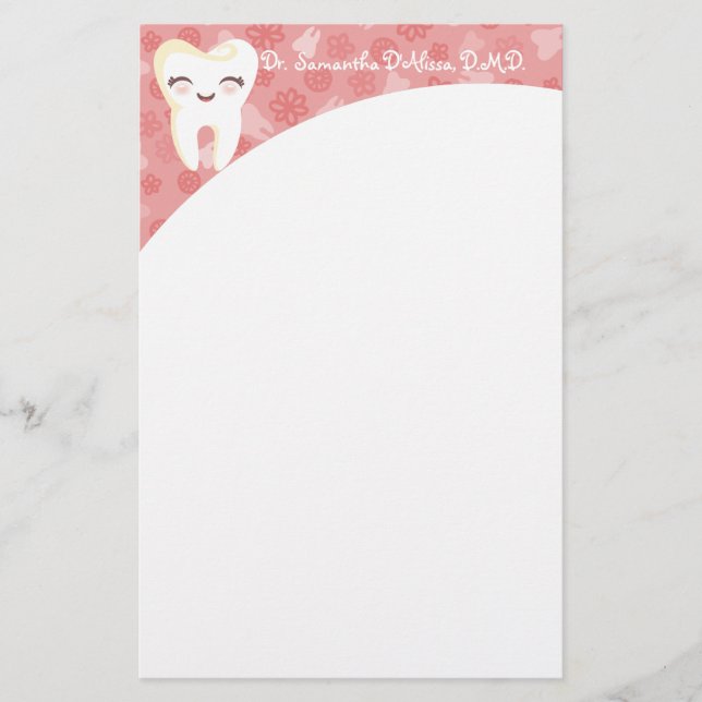 Cute Tooth - Pink Personalized Stationery (Front)