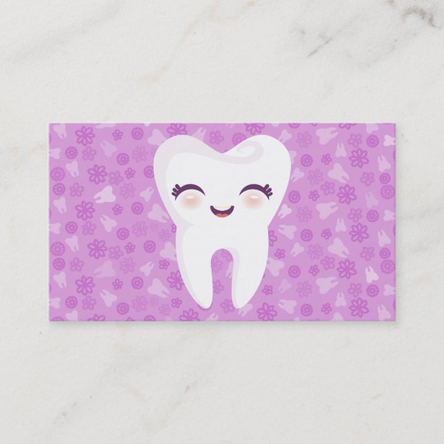 Cute Tooth - Purple Personalized Business Cards (Front)
