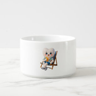 Cute Tooth Relaxing on Beach Dinner Bowl   Fun Art
