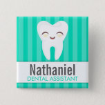 Cute Tooth - Teal Custom Name Badge Button at Zazzle