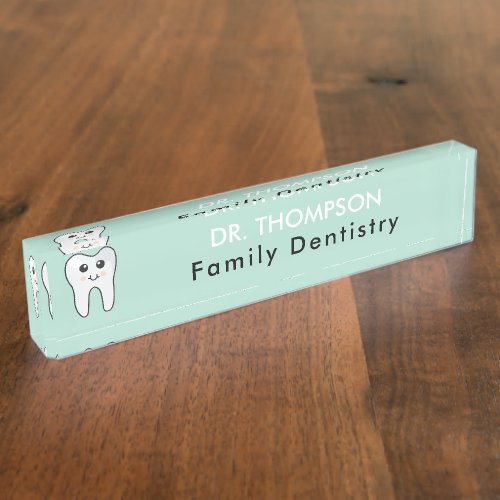 Cute Tooth Teal Mint Dentist Doctor Desk Name Plate