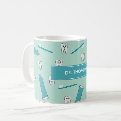 Cute Tooth Teal Mint Toothpaste Toothbrush Doctor Coffee Mug
