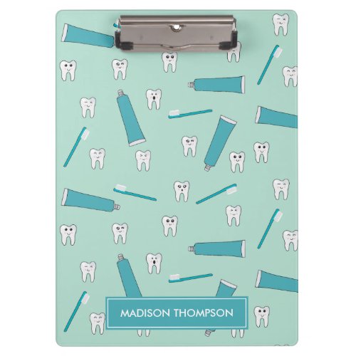 Cute Tooth Teal Mint Toothpaste Toothbrush Pattern Clipboard