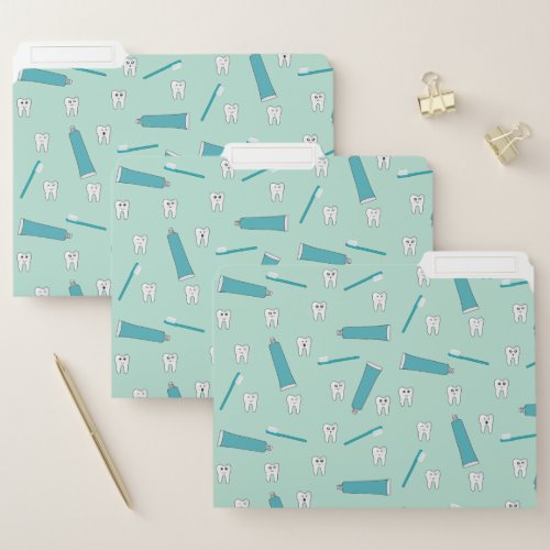 Cute Tooth Teal Mint Toothpaste Toothbrush Pattern File Folder