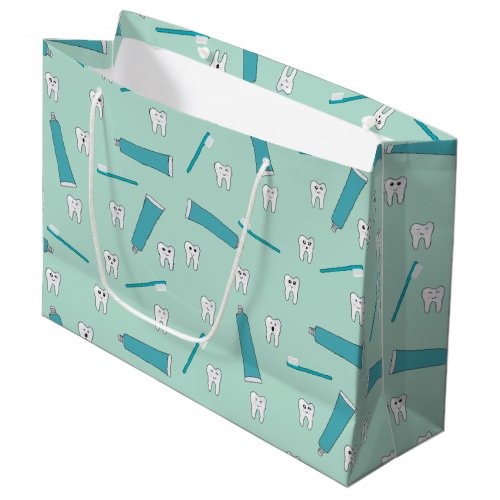 Cute Tooth Teal Mint Toothpaste Toothbrush Pattern Large Gift Bag