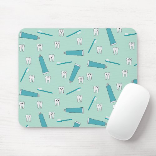 Cute Tooth Teal Mint Toothpaste Toothbrush Pattern Mouse Pad