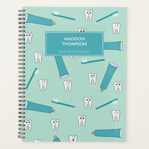 Cute Tooth Teal Mint Toothpaste Toothbrush Pattern Planner