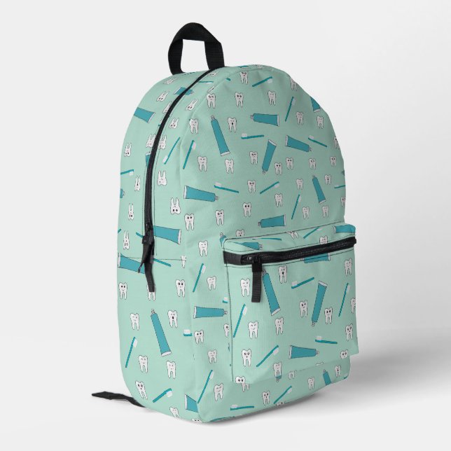 Cute Tooth Teal Mint Toothpaste Toothbrush Pattern Printed Backpack (Back Corner Left)