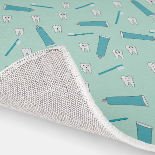 Cute Tooth Teal Mint Toothpaste Toothbrush Pattern Rug