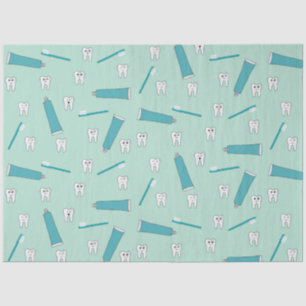 Cute Tooth Teal Mint Toothpaste Toothbrush Pattern Tissue Paper