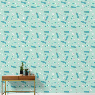 Cute Tooth Teal Mint Toothpaste Toothbrush Pattern Wallpaper