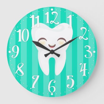 Cute Tooth - Teal Striped Dental Wall Clock by creativekid at Zazzle