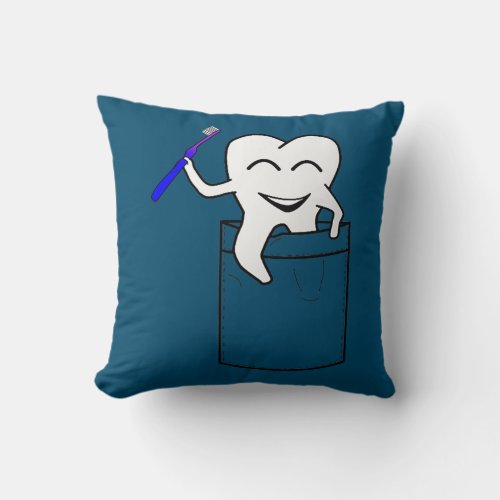 Cute Tooth Toothbrush Floss Dentist Dental Throw Pillow