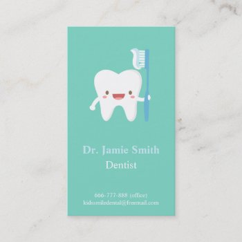 Cute Tooth Toothbrush Kids Dental Business Cards by RustyDoodle at Zazzle