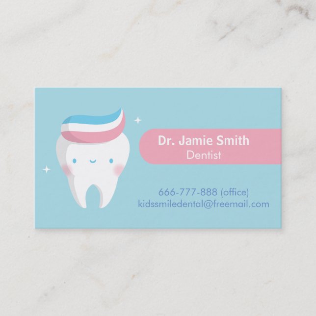 Cute Tooth Toothpaste Hair Dental Business Cards (Front)