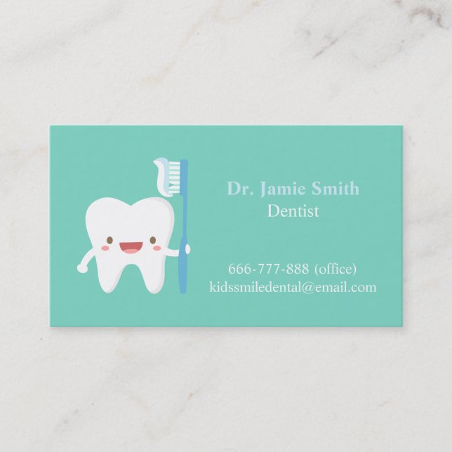 Cute Tooth with Toothbrush Dental Business Cards (Front)