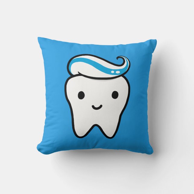 Cute Tooth with Toothpaste | Funny Molar Throw Pillow (Front)