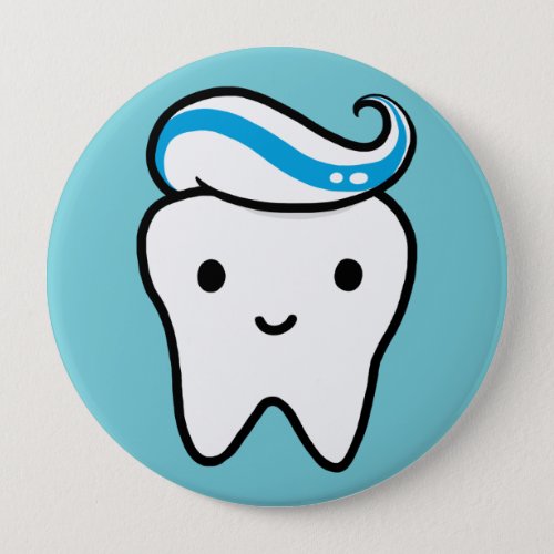 Cute Tooth with Toothpaste  Kawaii Cartoon Molar Button
