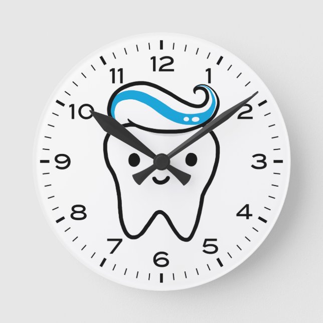 Cute Tooth with Toothpaste Round Clock (Front)